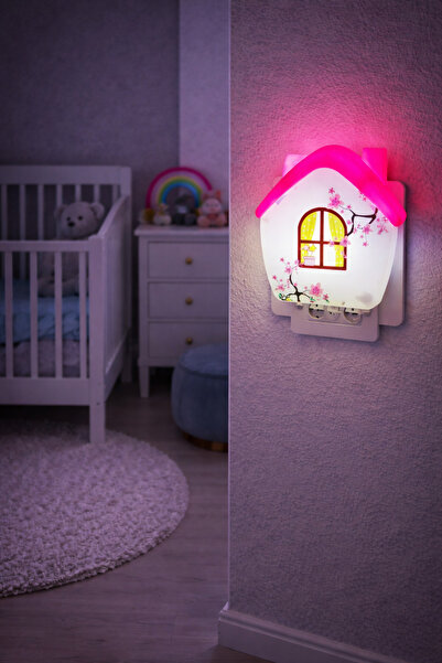 kialed Pembe Laleli Çocuk Bebek Gece Lambası Priz Tipi LED Dekoratif Oda Aydı...