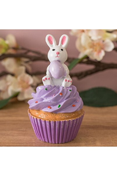 ZanaCasei Figurină Iepuraș cu brioșă de Paște colorată, din polirășină, Ø7x11cm