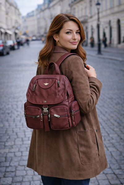 Saria Moda Washable Faux Leather Medium Size Lined Multi-Compartment Backpack