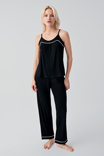 Artış Άνετο εύκαμπτο σετ πιτζάμες από λύκρα και βισκόζη με τιράντες