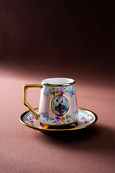 ACAR Odeta Pembe 12 Parça 6 Kişilik Porselen Kahve Fincan Takımı - 90 ml