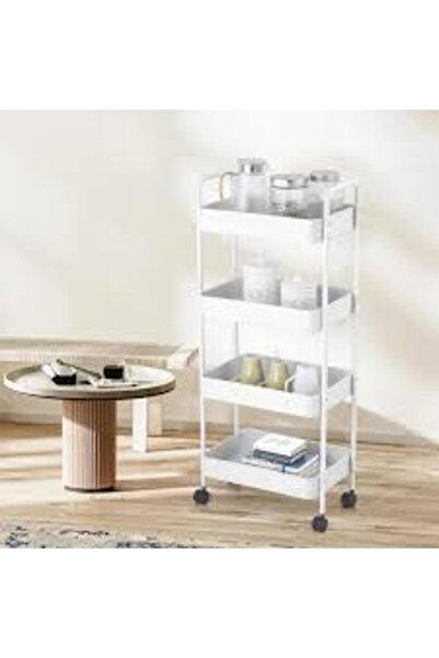 OEM 4-Tier Wheeled Shelf, White Plastic 86x34x21