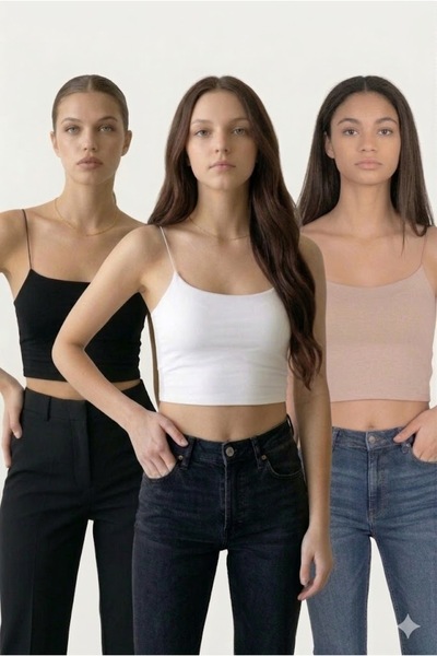 LİRONA Women's Tencel Modal Fabric Thin String Strap Crop Top Body 3-Pack 27370