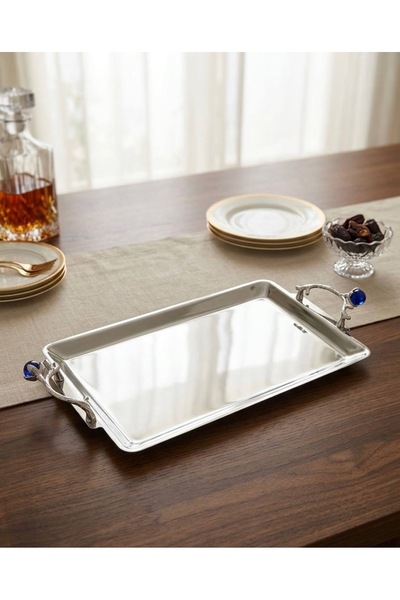 rawafed rema Silver Stainless Steel Single Serving Tray, Rust-Resistant