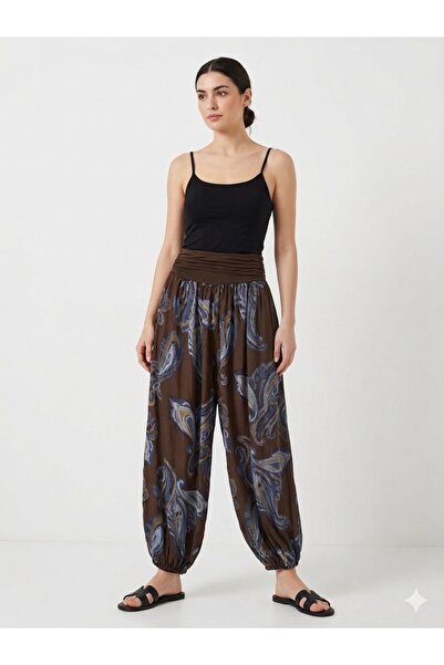 della moor Women's Brown Italian Ethnic Patterned Shawl Patterned Shalwar Tro...