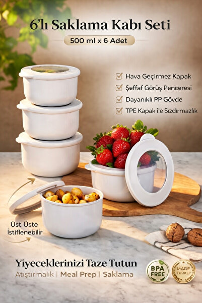 GENCHOME HOMEWARE 6-Piece Storage Container Set 500 ml |   Airtight Leak-Proo...