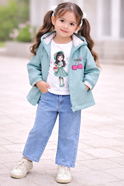 Kız Çocuk 3’lü Montlu Takım (Mont + Sweatshirt + Pantolon)