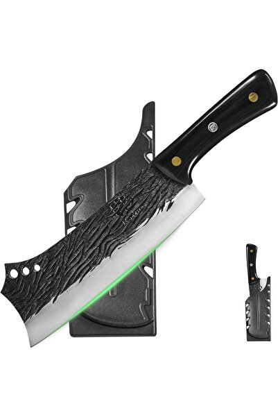 FULLHI Professionally forged black carbon steel knife with a 21.3 cm curved b...