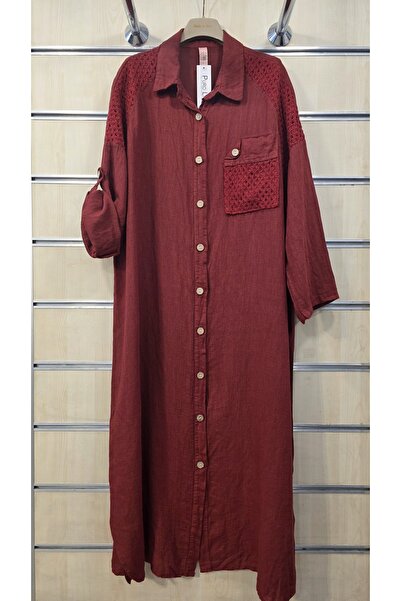 Park Moda Λινό Φόρεμα με Πλεκτή Λεπτομέρεια