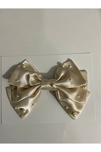 MADE BY PERİ Premium Pearl-Embellished Satin Bow Hair Clip - Stylish Design H...