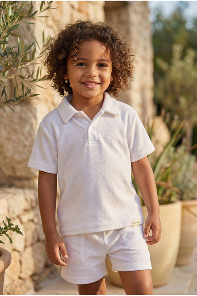 Katia&Bony Παιδικό μπλουζάκι με λαιμόκοψη πόλο και πετσέτα, λευκό