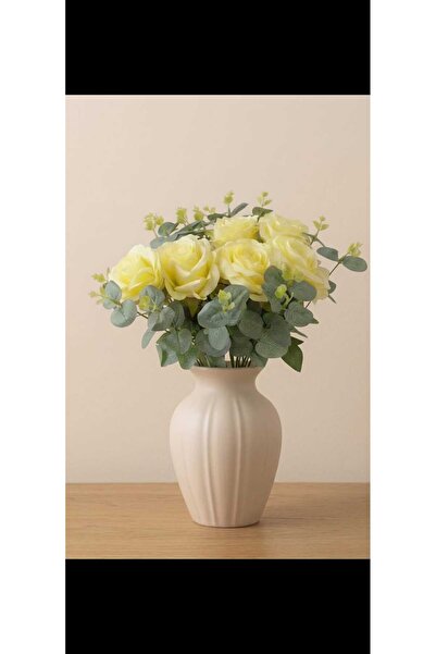 YASİMA Artificial 7-Head Yellow Boxwood and Eucalyptus Arranged Rose