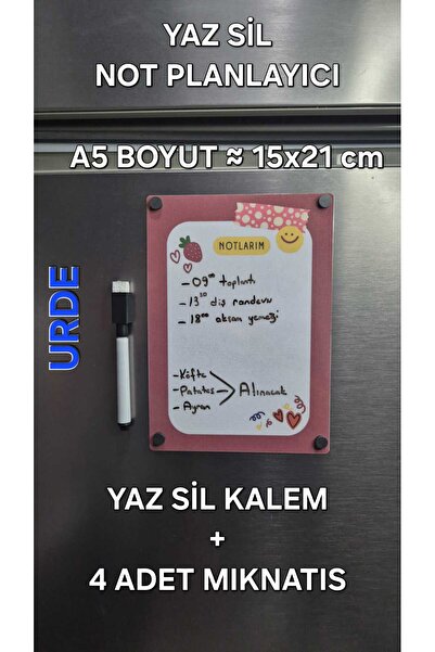 URDE Yaz Sil Notluk Magnet A5 Boyut - Mıknatıslı Notluk Buzdolabı Planlayıcı ...