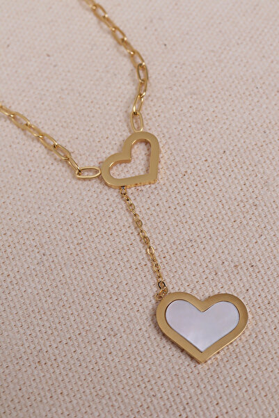 Süspüs Accessories Heart Pendant Pearlescent Steel Necklace