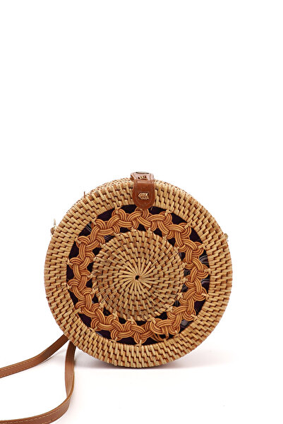 GÖNDERİ(R) Women's Light Tan Straw Braided Long Strap Shoulder Bag