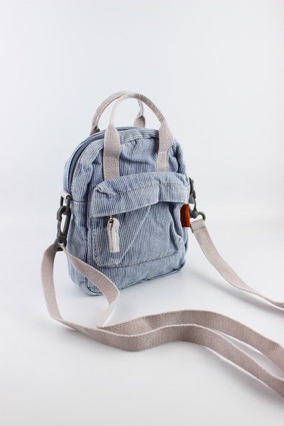 İLKYAZ Vintage Striped Women's Denim Fabric Zipper Closure Blue Small Size Cr...