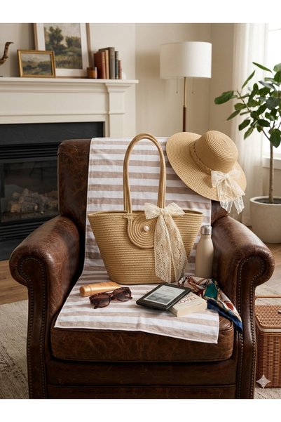 bayram taşcıoğlu home desing Hat Bag Double Set Daily Vacation Straw Beach Bag Hat Set