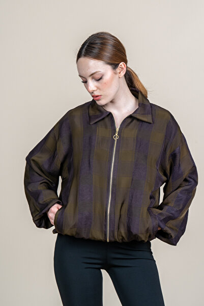 MissVina Καρό Μπουφάν Bomber με Ελαστική Μέση 8636