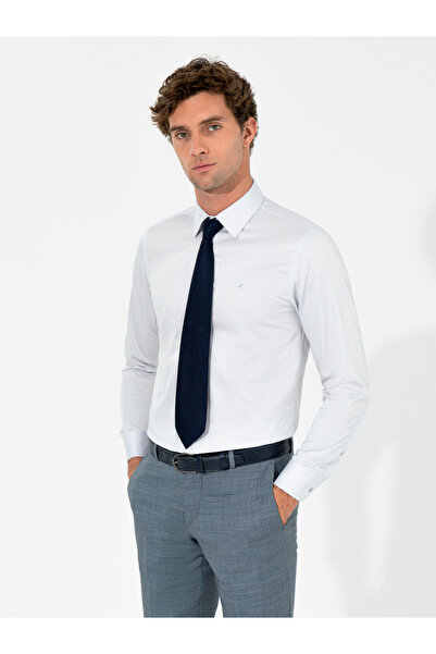 Cacharel Light Gray Slim Fit Long Sleeve Basic Shirt 50259813-Vr001