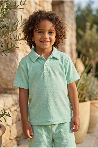 Katia&Bony Παιδικό μπλουζάκι με λαιμόκοψη πόλο και πετσετένια υφή, χρώμα μέντας