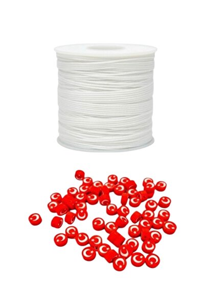 yiğit aksesuar 50 τεμάχια χάντρες Fimo με τουρκική σημαία και λευκό σχοινί αλ...