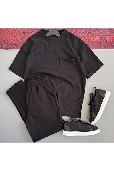 WENMİNG Men's Ottoman Fabric Crew Neck Summer Top and Bottom Set