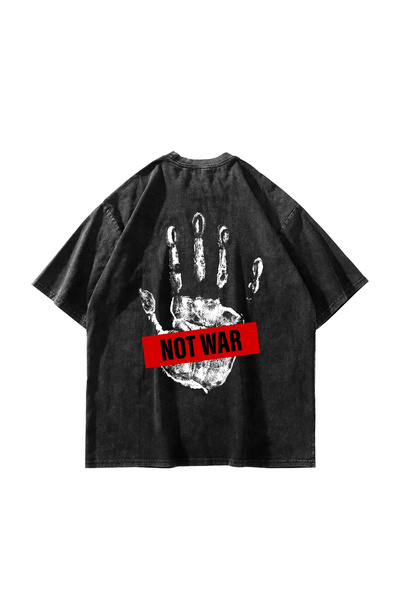 Bak Moda Not War Printed Oversized Unisex Washable Black Tshirt