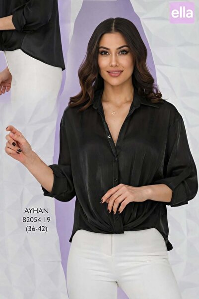 AYHAN Tulle Front Short Shirt Blouse