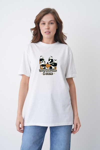 TREND EMMODA Tricou de damă din bumbac alb, cu guler rotund, cu imprimeu amuz...