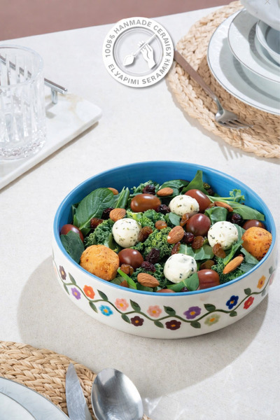 EvaniLife Bahar Çelengi Modeli El Yapımı Orta Boy Seramik Salata Kasesi - Diy...