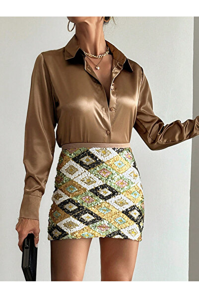 BORCKA TEKSTİL Μίνι φούστα με μοτίβο μωσαϊκού και πούλιες - εντυπωσιακή και ε...