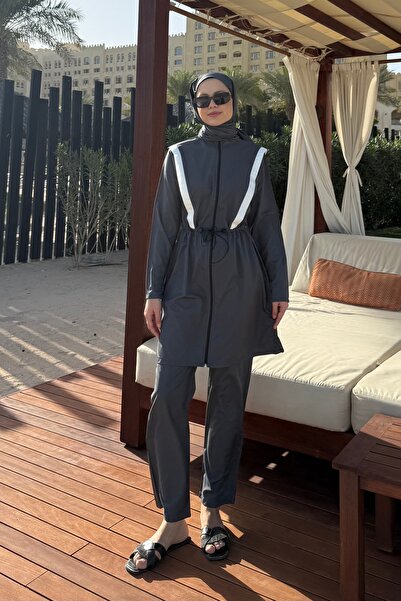 lurex moda Şerit Detaylı Tesettür Mayo