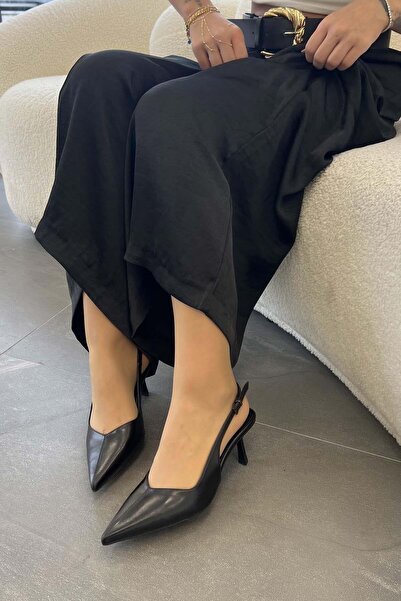 Parponi Δερμάτινα παπούτσια με τακούνι Azari με ανοιχτή πόρπη στην πλάτη, μαύρα