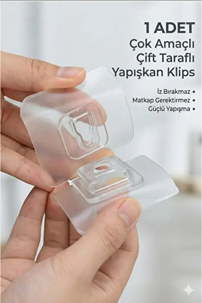 AYGÖREN HOME (1 Çift) Çift Taraflı Yapışkanlı Geçmeli Klips Eşya Sabitleme As...