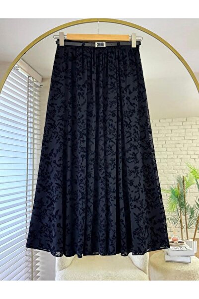 MİREL STORE Elite Women's Flocked Printed Tulle Skirt with Elastic Waistband ...