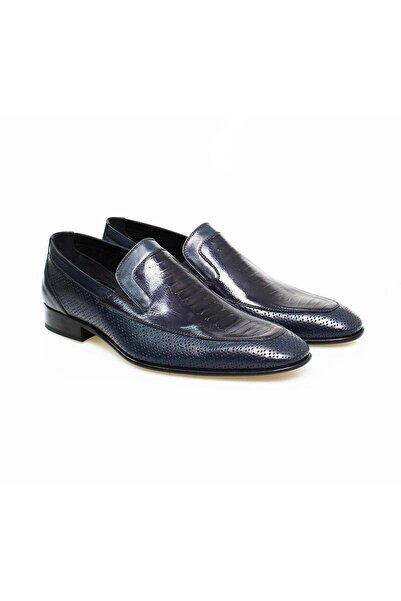 FRANCO CALVANI Dark Blue Color Laceless Genuine Leather Men's Shoes