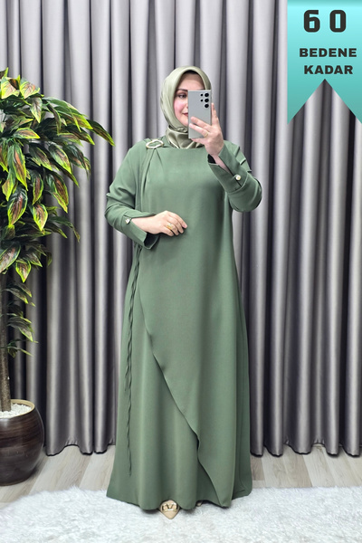 Elmas Tesettür Γυναικεία Ρούχα Μεγάλου Μεγέθους Φόρεμα από Ύφασμα Κρεπ με Πόρ...