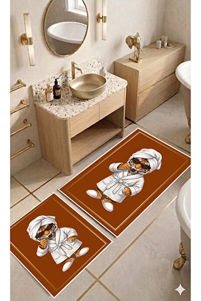 Harika bir ev Hari̇kabi̇rev | Bathroom and Toilet Mat with Bathrobe Tiger Pat...