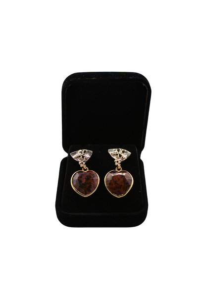 OEM Heart earrings with brown stone – elegant design with gold details