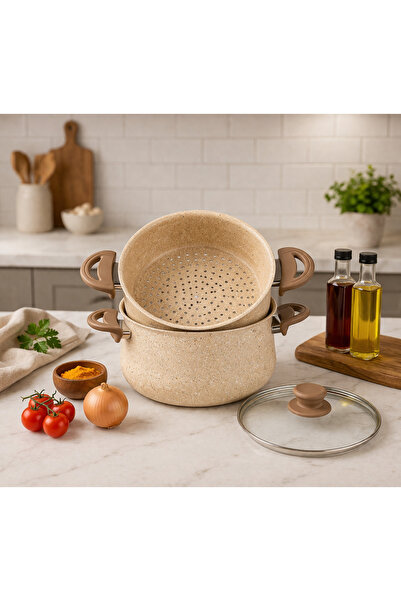 LAVONNI Naturasteam Couscous Pot Granite Steam Pot Set – with Strainer, Glass...