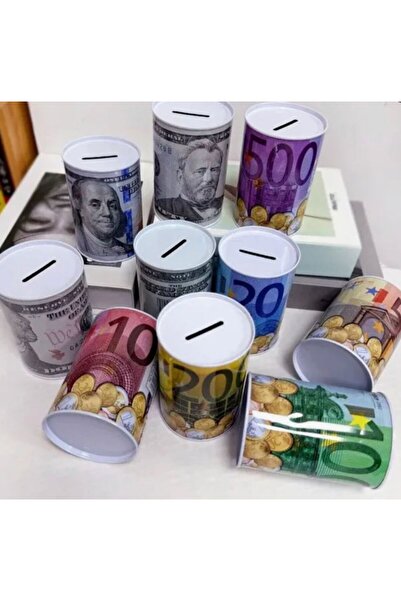 YDGR Euro dolar desenli metal kumbara silindir tasarruf para kutusu 1 adet