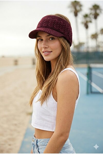 Belifanti Collection Pălărie cu vizor din tricotaj roșu claret premium, struc...