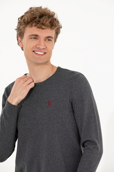 U.S. Polo Assn. Men's Anthracite Melange Crew Neck Basic Knitwear Sweater 502...