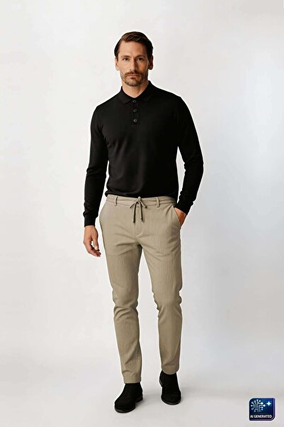 İgs Бежови мъжки панталони с динамична кройка и еластична връзка |   Удобен е...