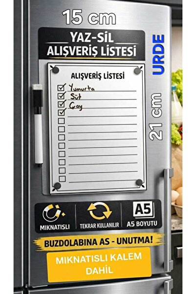 URDE Yaz Sil Alışveriş Listesi Magnet-A5-Mıknatıslı Planlayıcı Pano-Alışveriş...
