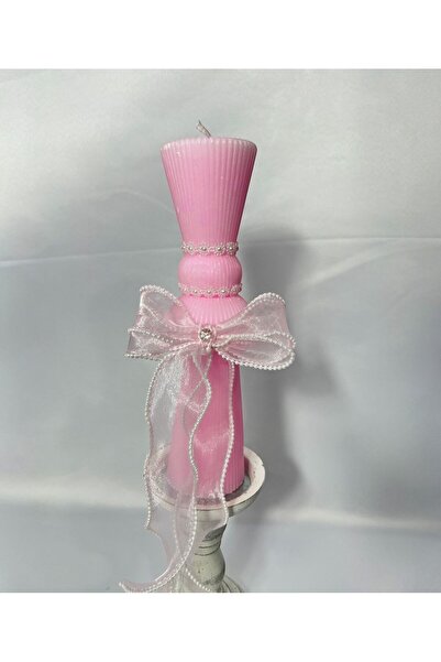 Botez cu Alina Lumanare botez clepsidra cu funda organza cu perlute – roz