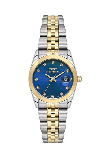 FERRO ساعة يد نسائية بحزام فولاذي فضي وأصفر FL21519A-D3 مقاومة للماء 3ATM ضما...