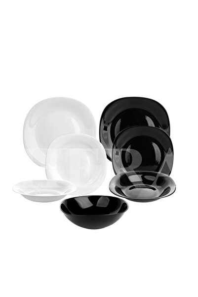 HERA Thermal Resistant Opal Table Set 19 Pieces, Square White and Black Plate...
