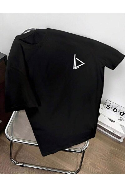 Oceanwear تيشيرت رجالي أسود بأكمام قصيرة مطبوع عليه مثلث مينيمال