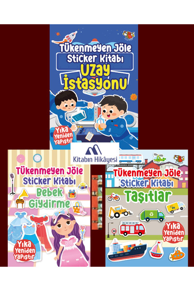 Uçan Kitap Tükenmeyen Jöle Sticker Kitabı- Uzay İstasyonu, Taşıtlar, Bebek Gi...